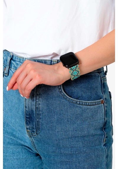 Hippi Charm Siyah Örgü Apple Uyumlu Watch  Kordonu 38-40-41 Mm