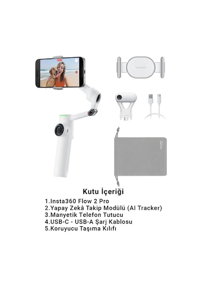 Flow 2 Pro Aı Takipçi Kiti Beyaz 360 Takip, Find My, Magsafe, Sarsıntı Önleyici