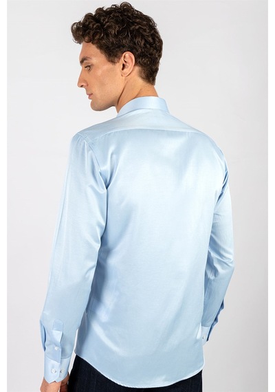 Tudors Modern Slim Fit Dar Kesim Düz Erkek Gömlek-23904 Mavi