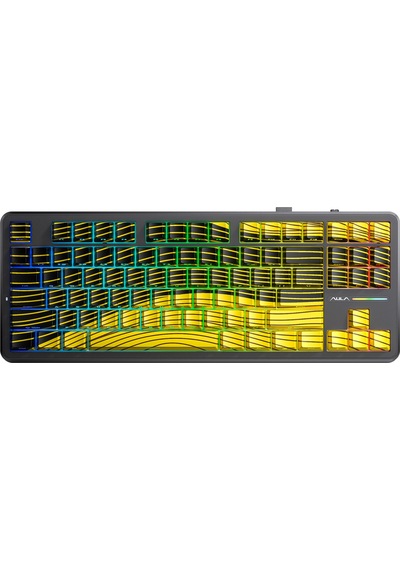 Aula F87 Pro Mekanik Rgb Tkl Matcha Latte Switch Kablosuz Makrolu Hot Swap Klavye Sarı