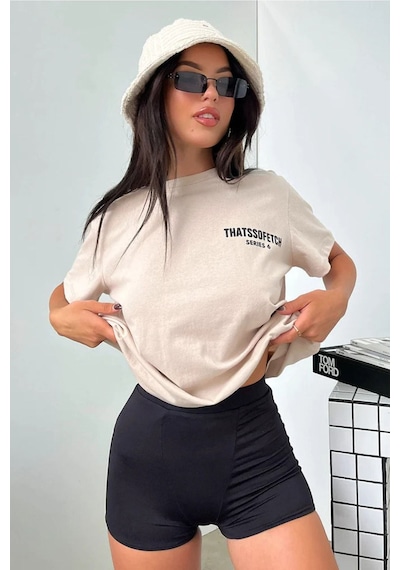 Vizon Oversize Fetch Series 6 T-shirt - Oversize Baskılı Vizon