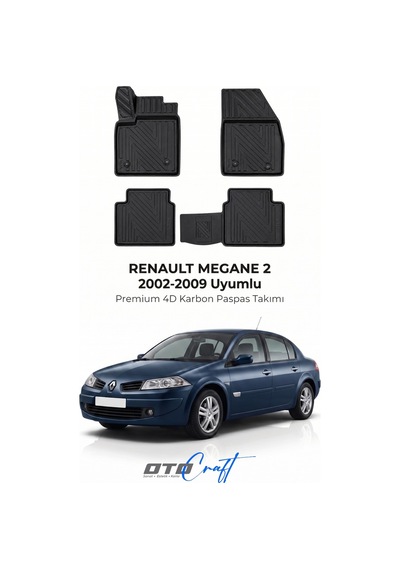 Otocraft Renault Megane 2 2002-2009 Araca Özel 4d Karbon Oto Paspas Havuzlu Tam Set