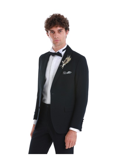 Hatemoğlu 33122124c003 Slim Fit Düz Çıkma Şal Yaka Smokin Damatlık Lacivert