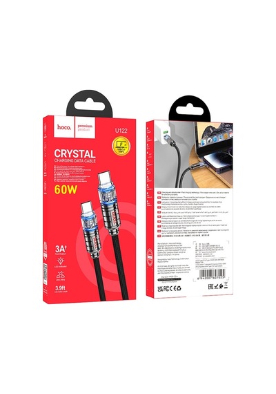 Hoco U122 Kristal Uç 60W Type-c To Hızlı Data Ve Şarj Kablosu