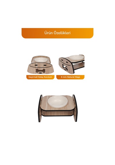 Ahşap Standlı Tekli Küçük-orta Irk Köpek Ve Kediler İçin Mama Veya Su Kabı