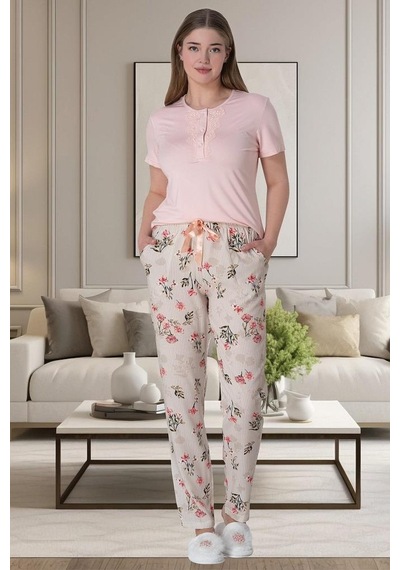 Mecit Pijama Mecit 6058 Kadın Pudra Kısa Kollu Pijama Takımı 001