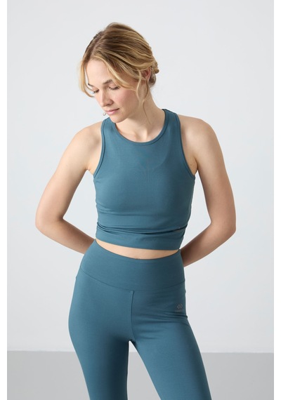 Tommylife Orman Yeşili Yüksek Bel Kapri-crop Atlet Slim Fit Kadın Tayt Takım - 95284 Yeşil