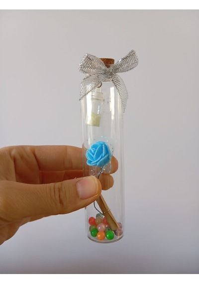Özel Tasarım Dekoratif Cam Dilek Şişesi 14 Cm Mavi