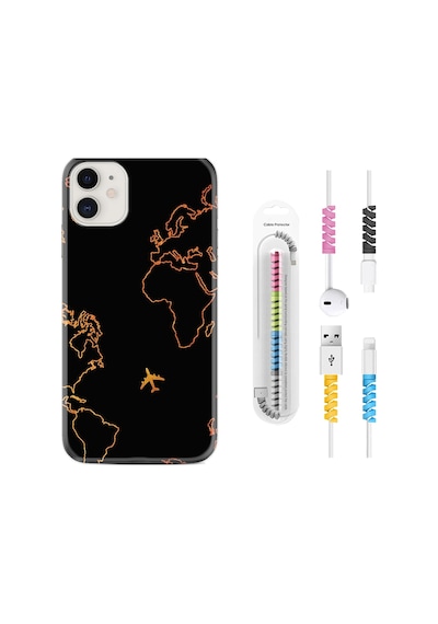 Apple Uyumlu iPhone 11 Kılıf Kablo Koruyuculu Harita Ve Uçak 1777