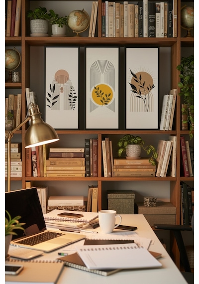 Minimalist 3 Lü Ahşap Çerçeveli Tablo Seti Modern Duvar Dekoru,