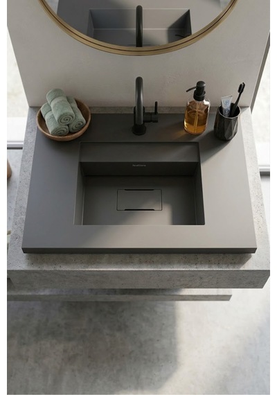 Flatstone Etajerli Granit Lavabo 100 50 Cm Antrasit İsimdebelirtilmiş