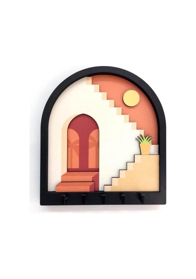 Caju Art & Decoration Turuncu Soyut Merdiven Tasarım 3d Katmanlı Duvar Askısı Anahtarlık Diğer