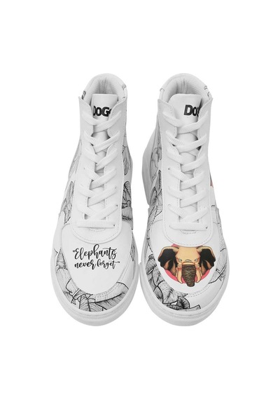 Kadın Vegan Deri Beyaz High Sneakers - Elephants Never Forget Tasarım Çok Renkli