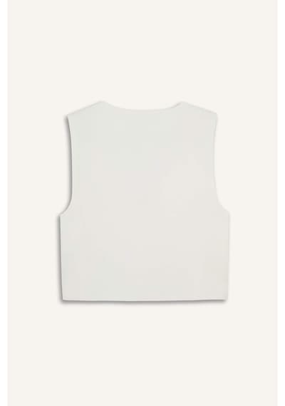 Defacto Crop V Yaka Keten Karışımlı Blazer Yelek C7798ax25smer105 Ekru