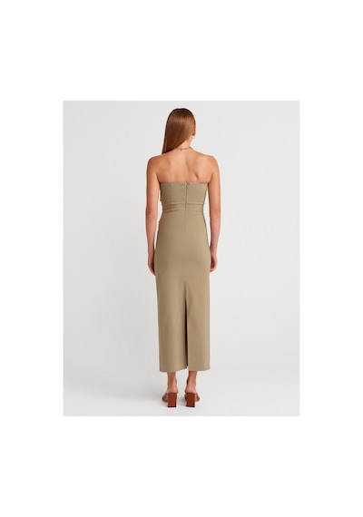 Dilvin 91368 Straplez Midi Elbise Çağla Yeşili