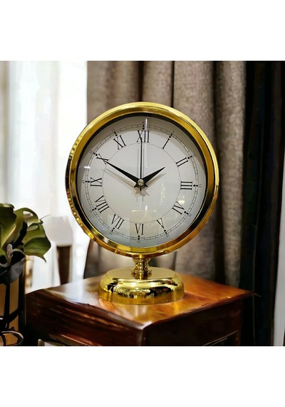 Bahat B3 Metal Ofis Salon Otel Masa Saati Parlak Gold