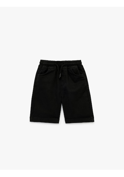 Koton Beli Bağcıklı Cep Detaylı Slim Fit Denim Şort Siyah 6skb40059td