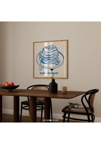 Günaydın Mavi Ve Bej Kahvaltı Posteri, Kare Duvar Sanatı