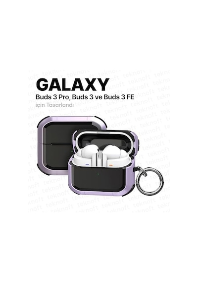 Galaxy Buds 3 Pro, Buds 3 Ve Buds 3 Fe İle Uyumlu Darbelere Karşı Ultra Güçlü Çift Renkli Sert Kenarlı Mat Silikon Kılıf Lila, Galaxy Buds 3 Pro/3/3 Fe