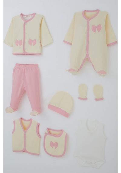 Breeze Kız Bebek Hastane Çıkışı 8 Li Fiyonk Nakışlı 0-3 Ay, Krem