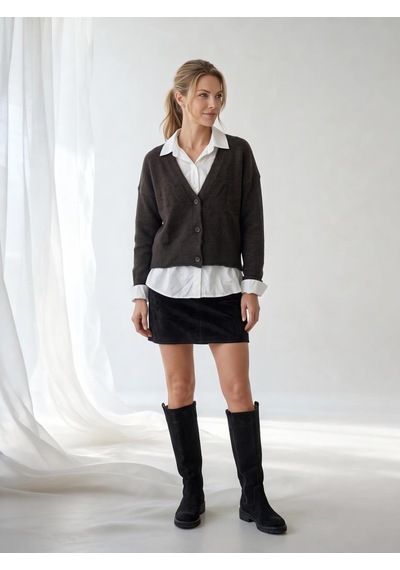 Nealirsanall.com Kadın Yüksek Bel Slim Fit Süet Mini Etek Siyah