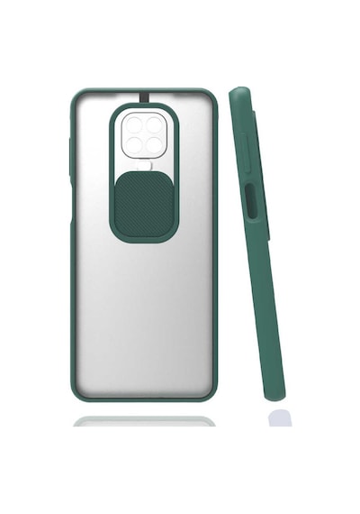 Kilifone - Xiaomi Uyumlu Redmi Note 9s - Kılıf Slayt Sürgülü Arkası Buzlu Lensi Kapak - Koyu Yeşil