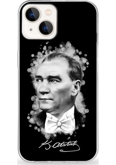 Apple Uyumlu iPhone 13 Mini  Darbe Emici Antişok Kapak Atatürk Tasarımlı Şeffaf Silikon Kılıf