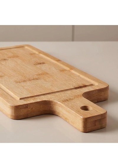 Bambu Kesme Tahtası, 40 X 20 X 2,5 Cm Kalın Doğrama Ve Servis Tahtası, Saplı, Askı Delikli, Oluklu Büyük Boy Mut Diğer