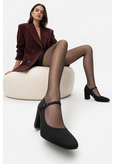 Luvi Shoes Nıcho Siyah Kumaş Kadın Kalın Topuklu Ayakkabı