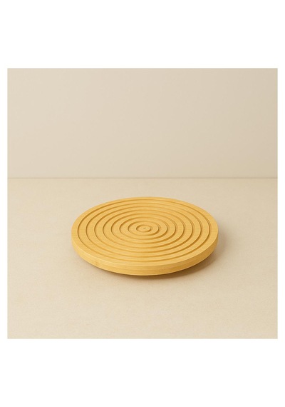 Bambu Dekoratif Yuvarlak Sunum Tabağı, 360 Derece Dönebilen Servis Tabağı, 28 X 28 Cm Bej