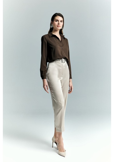 Lisa Saten Duble Paça Pantolon - Taş-137244 Taş