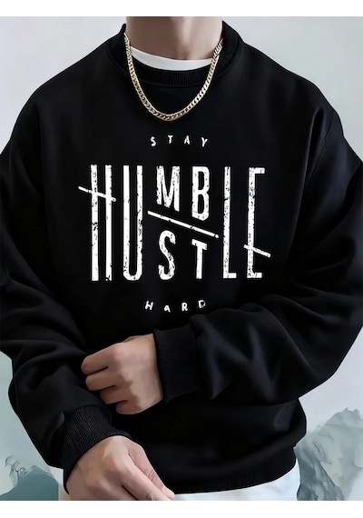 Tarzsokak Stay Humble Hustle Hard Printing Erkekler İçin Kapüşonlu Sweatshirt Sonbahar Polar Sıcak Swea Siyah