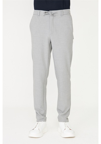 Gri Bağcıklı Smart Casual Pantolon Gri