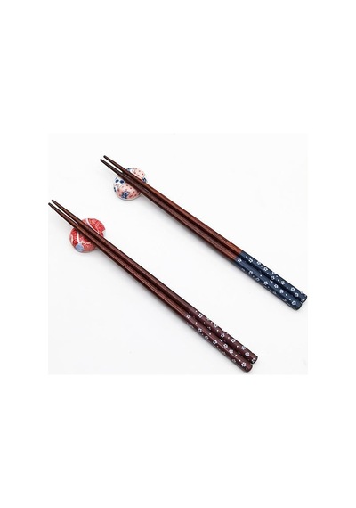 Valkyrie 2 Çift Doğal Ahşap Yemek Çubuğu Seti Seramik Çubuk Tutacaklı Kutulu Japon Chopstick Seti
