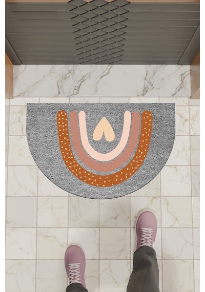 Rugmood Modern Dijital Paspas Gri Kalp Gökkuşağı Kapı Önü Paspası
