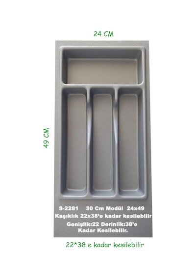 S-2281-g Çekmece Içi Plastik Kaşıklık Gri En:24-22 D:49-38 Cm Arası Kesilir 4 Göz Gri