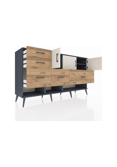 Hyperion Konsol 3 Raflı 5 Çekmeceli 3 Kapaklı 176x44x99 Antrasit- Antrasit-aytaşı/çam Hyperion Konsol 3 Raflı 5 Çekmeceli 3 Kapaklı 176x44x99 Antrasit- Antrasit-aytaşı/çam