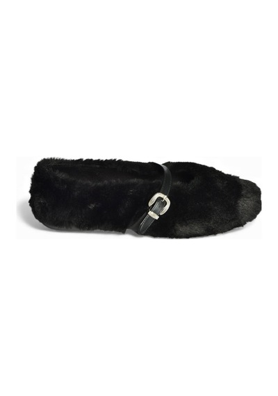 Fox Shoes V820105504 Siyah Peluş Günlük Düz Kadın Babet Siyah