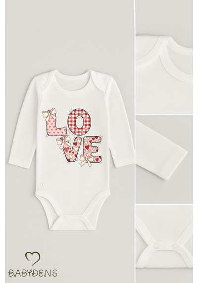 Babyden's Love Temalı 3 Lü Bebek Body Seti %100 Pamuk Uzun Kollu Çıtçıtlı Bebek Zıbını Unisex Beyaz
