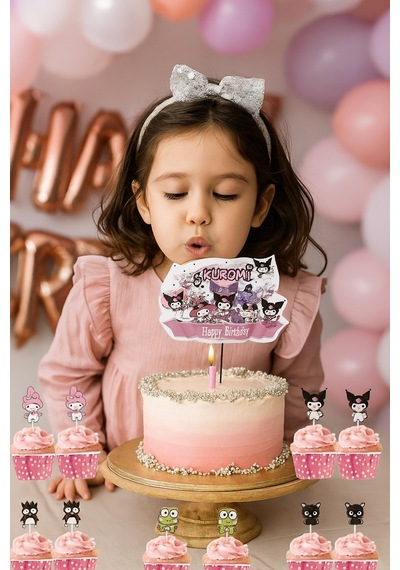Kuromi Cake Topper Set Pasta Seti 20 Kürdan 25 Kek Kalıbı 1 Pasta Üstü Büyük Doğum Günü Pasta Süsü +3