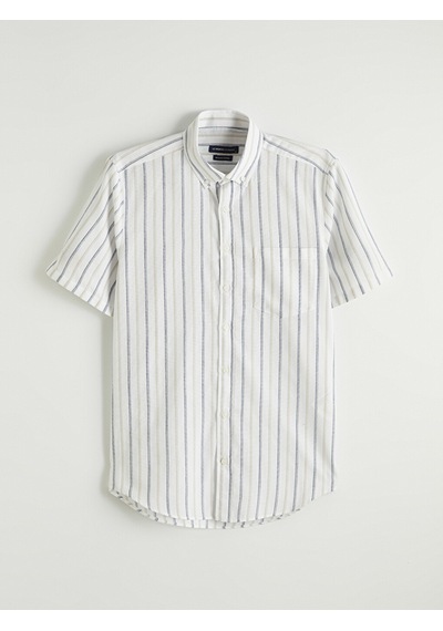 Lcwaıkıkı Classic Bej Regular Fit Çizgili Erkek Gömlek