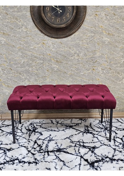 Zafir Siyah Boyalı Tel Ayaklı 90 Cm Puf Bench - Puf - Bench - Kasalı Oturak - Oturak - Yatak Ucu Puf Bordo