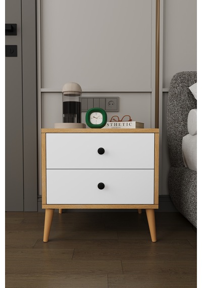 Modern 2 Çekmeceli Komodin Şifonyer %100 Mdf Çok Amaçlı Organizer Kmd03 Beyaz - Karına