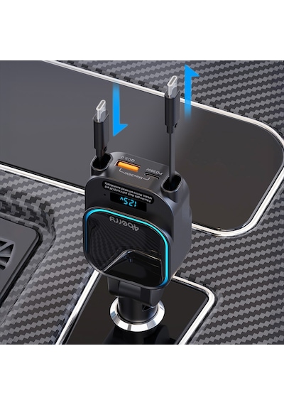Sc07 96w Araç Şarj Cihazı Pd3.0 & Qc3.0 Hızlı Şarj, Çift Toplanabilir Kablo, Led Ekran