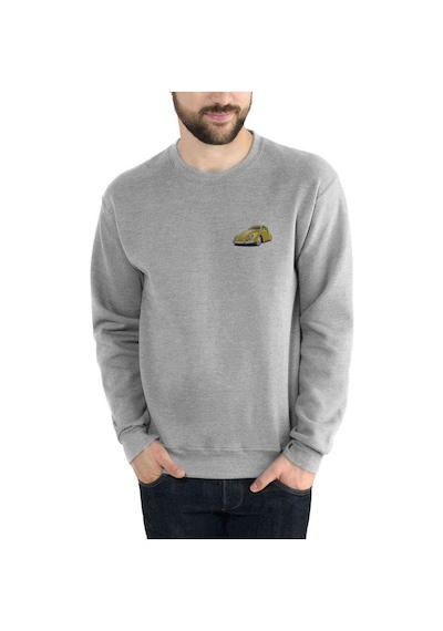 Sarı Vosvos Tosbağa Göğüs Baskılı Gri Erkek Örme Sweatshirt