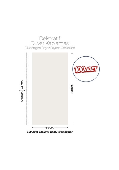 30x60 Cm Kendinden Yapışkanlı Duvar,banyo,tezgah Arası Kırık Beyaz Desen-100 Adet