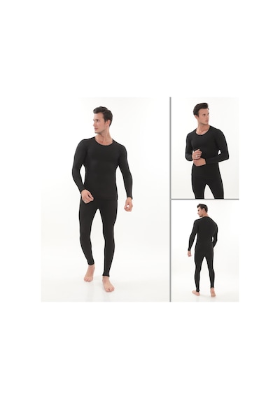 Sauna Suit Termal Içlik, Unisex Kışlık Sıcak Tutan Pamuklu Yakmayan, Termal Alt Üst Takım, Termal Fanila Iclik Siyah
