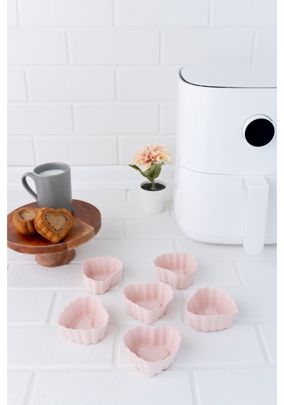 Onikiden SL11 Tüm Hava Fritözleriyle Uyumlu Airfryer Silikon Kalp Muffin Kek Kalıbı 6'lı