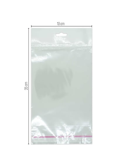 13X25 Sedefli Askılı Askı Kısmı Beyaz Bantlı Opp Parlak-Şeffa