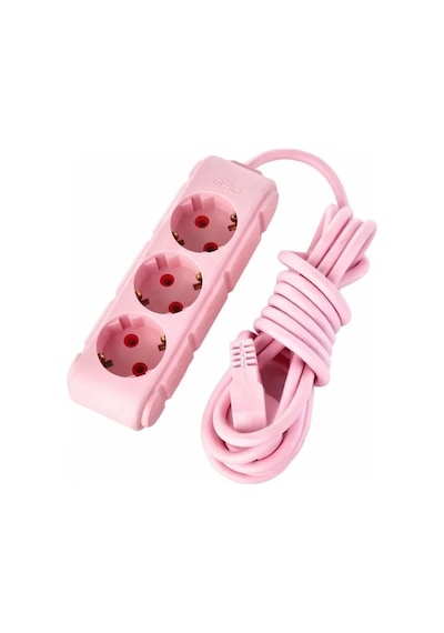 3'lü 2 Metre Kablolu Topraklı Grup Priz, Pembe 0